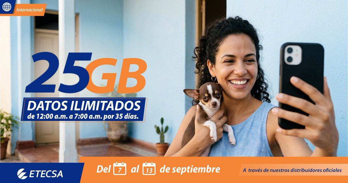 Recarga Cubacel con 25 GB y datos ilimitados del 7 al 13 de septiembre