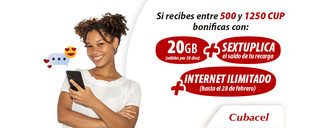 SEXTUPLICA tu recarga + Bonifica con 20 GB + Internet ilimitado