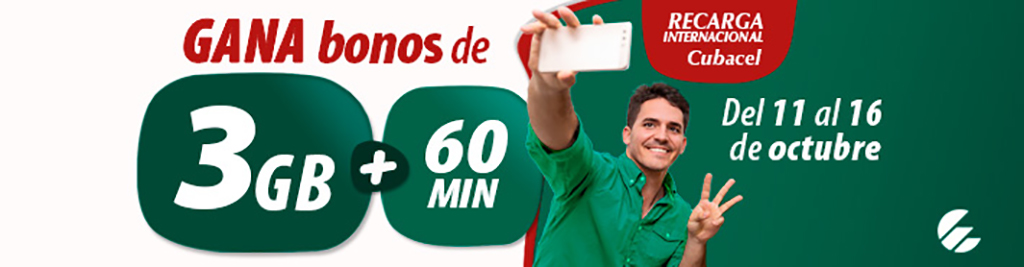 3Gb+60minutos de regalo del 11 al 16 de octubre de 2021. Saldo Adicional Cubacel